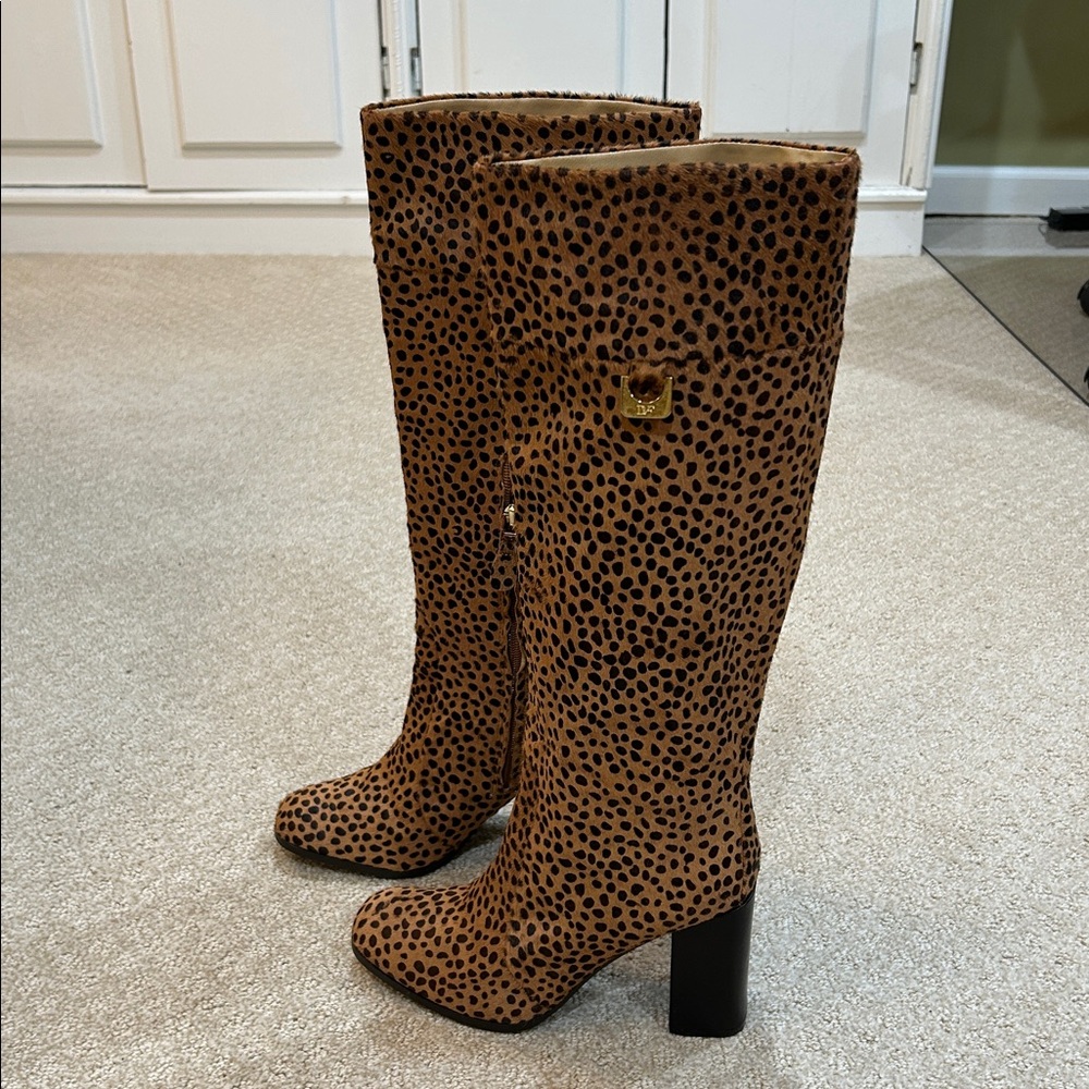 Diane Von Furstenberg Cheetah Print Pony Hair Knee-High Boots 8.5 - Picture 6 of 14